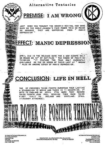 Nomeansno Power Of Positive Thinking 12" vinyl EP