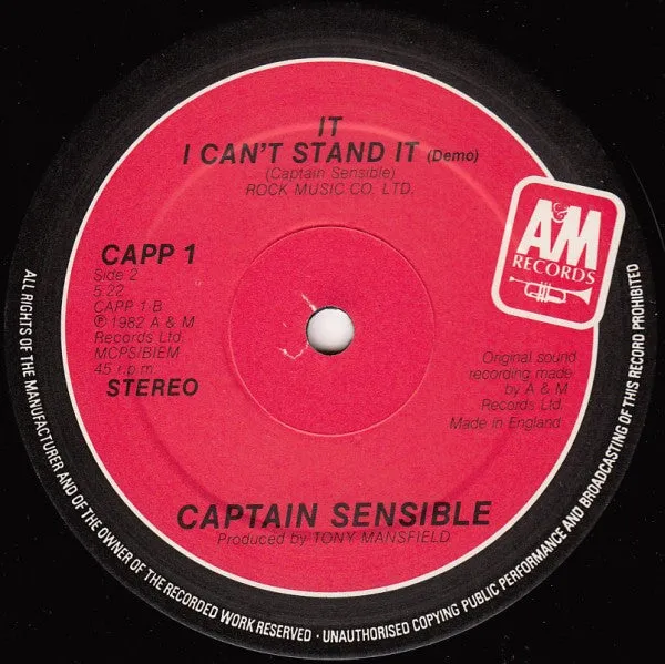 Captain Sensible Happy Talk 12" vinyl brukt poprock