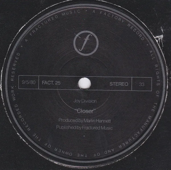 Joy Division Closer LP vinyl brukt Factory 1980