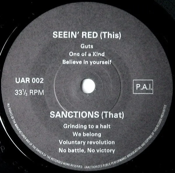 Seein Red Sanctions split 7" vinyl brukt hardcore punk