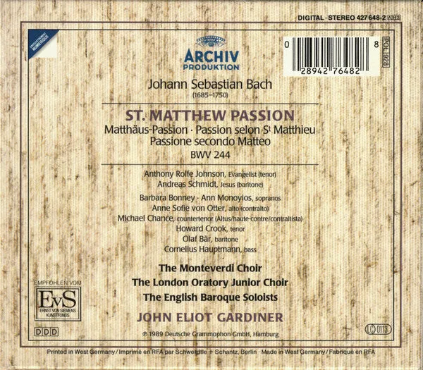 Bach Gardiner Matteuspasjonen 3xCD boks brukt barokk