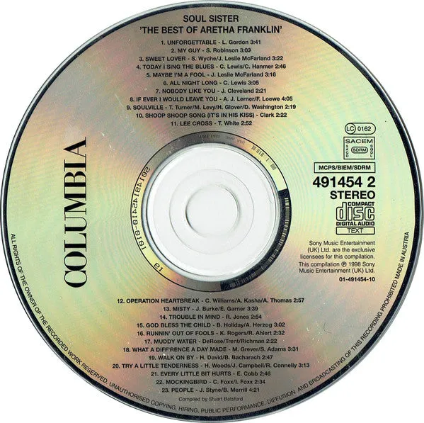 Aretha Franklin Soul Sister CD brukt soul-samling