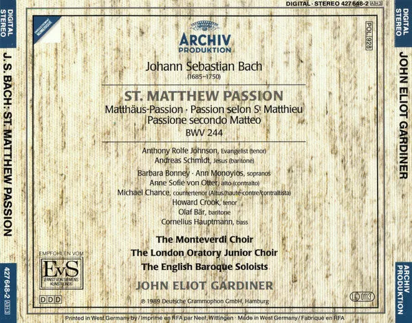 Bach Gardiner Matteuspasjonen 3xCD boks brukt barokk