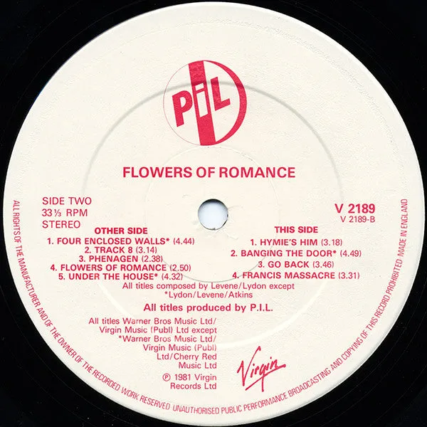 Public Image Ltd Flowers Of Romance LP vinyl brukt