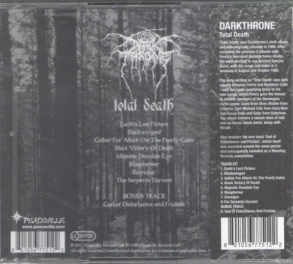 Darkthrone Total Death CD album brukt reissue black metal