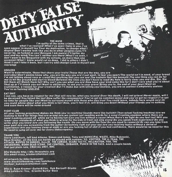 DFA Defy False Authority LP vinyl brukt thrash