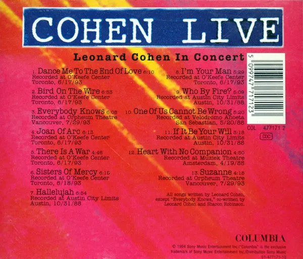 Leonard Cohen Cohen Live CD brukt album live