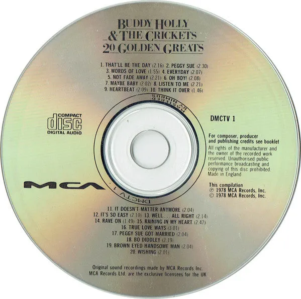 Buddy Holly 20 Golden Greats CD samling brukt rock & roll