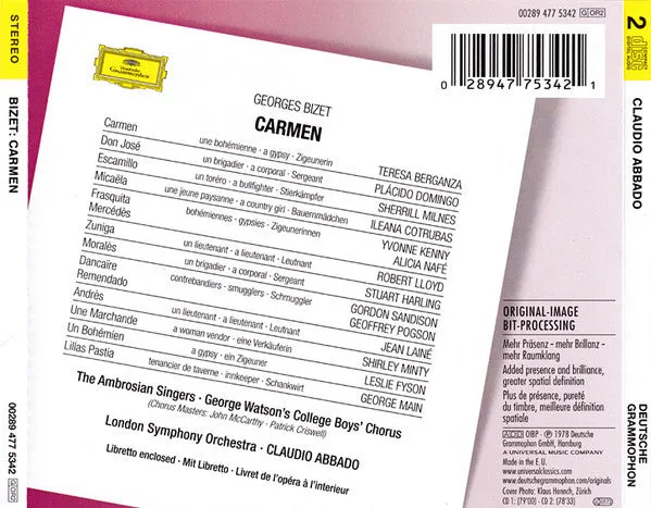 Bizet Carmen Abbado 2xCD remastret opera brukt