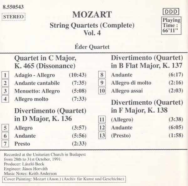 Mozart Éder Quartet Strykekvartetter Vol.4 CD brukt