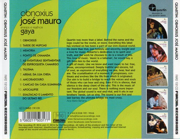 José Mauro Obnoxius CD brukt reissue 2016