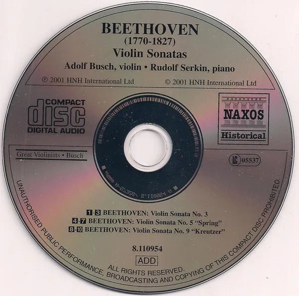 Beethoven Busch Serkin Violin Sonatas CD historisk