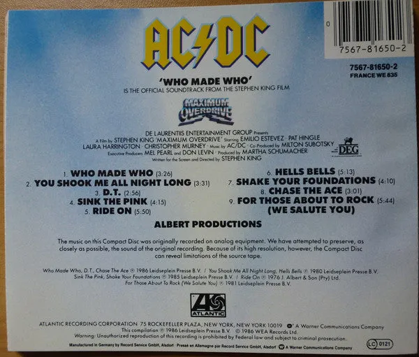 AC/DC Who Made Who CD brukt soundtrack