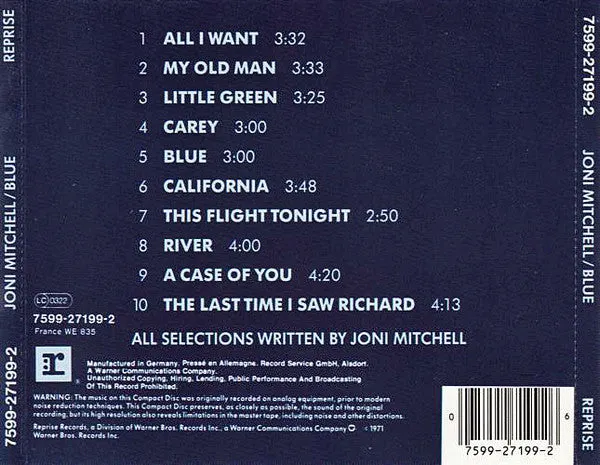 Joni Mitchell Blue CD reutgivelse brukt folkrock