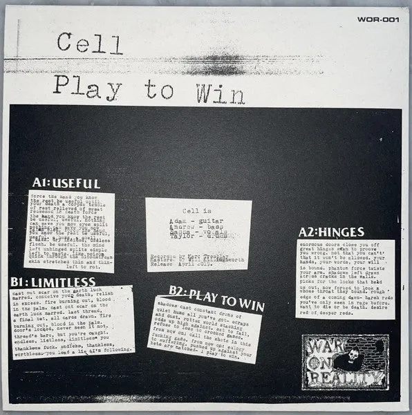 Cell Play To Win WOR-001 7" singel brukt splatter hardcore