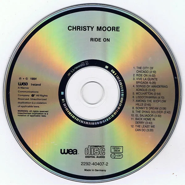Christy Moore Ride On CD album brukt folk