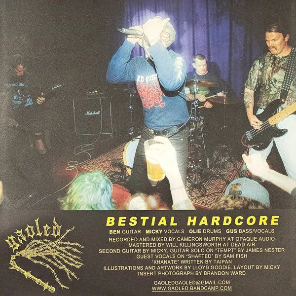 Gaoled Bestial Hardcore LP vinyl gul brukt limited