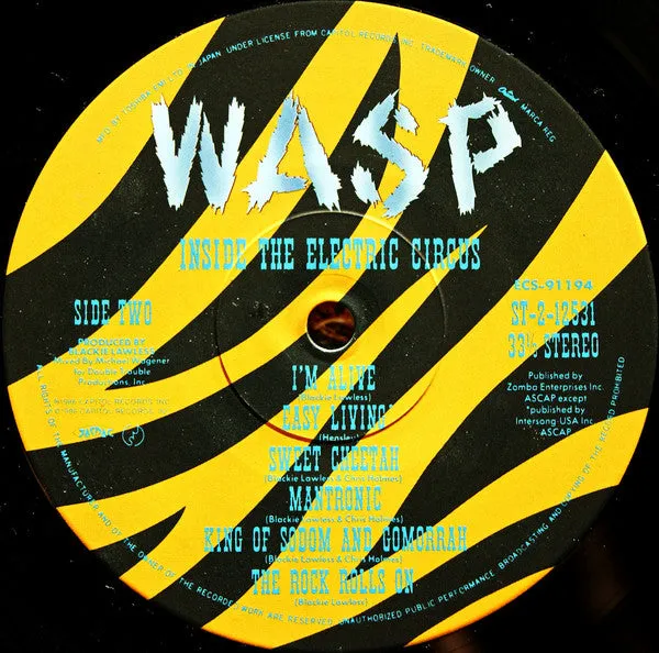 W.A.S.P. Inside The Electric Circus vinyl LP Japan 1986