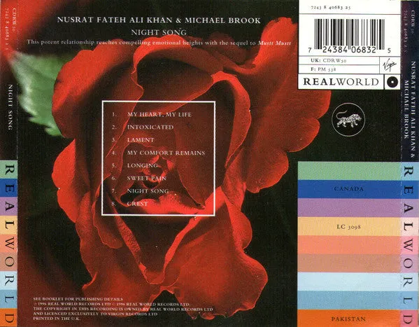 Nusrat Fateh Ali Khan & Michael Brook Night Song CD brukt VG+