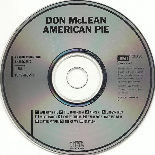 Don McLean American Pie CD brukt acoustic