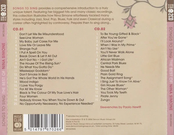 Nina Simone Songs To Sing 2xCD samling soul-jazz