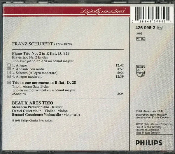 Beaux Arts Trio Schubert Klaviertrio Nr.2 CD brukt kammermusikk