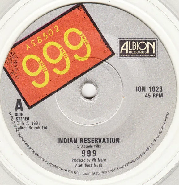 999 Indian Reservation 7" singel brukt klar vinyl punk