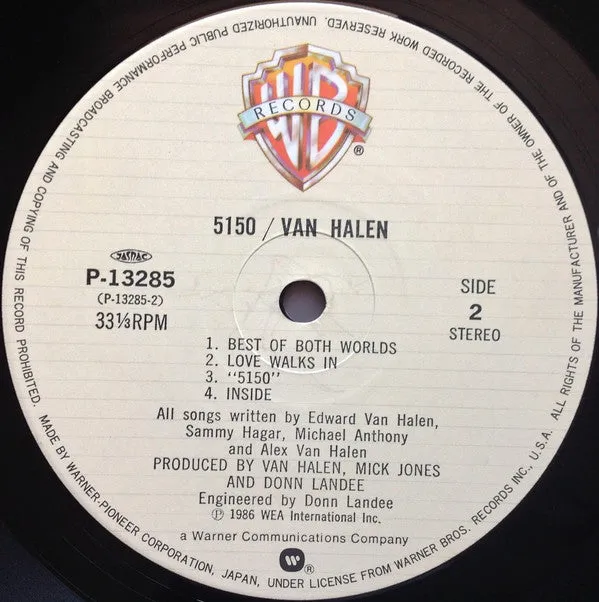 Van Halen 5150 vinyl LP japansk pressing med obi brukt