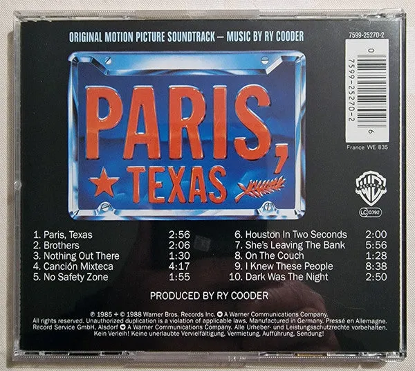 Ry Cooder Paris, Texas brukt CD, soundtrack