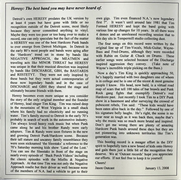 Heresy The Final Hour 7" nummerert singel brukt