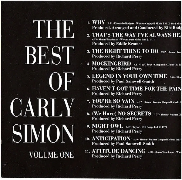 Carly Simon Best Of Volume One CD brukt soft rock