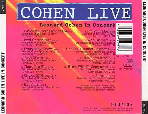 Leonard Cohen Cohen Live CD brukt album live
