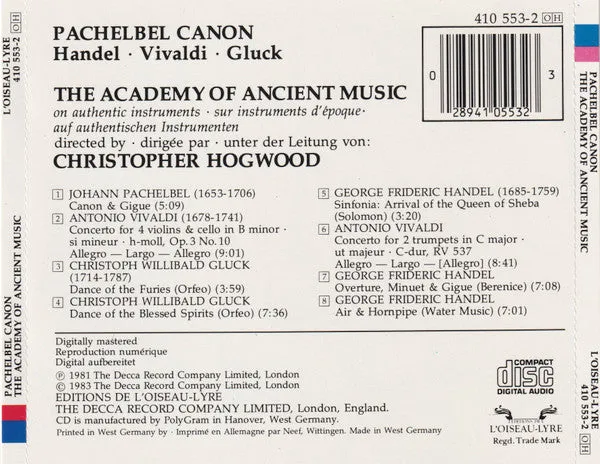 Hogwood Pachelbel Canon CD brukt barokk