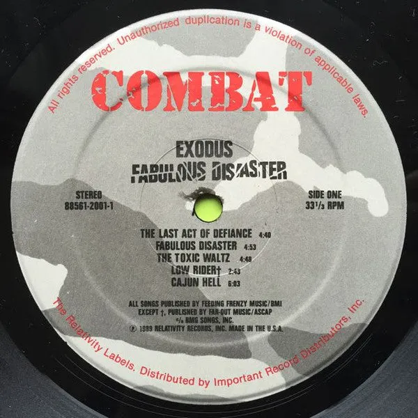 Exodus Fabulous Disaster LP brukt thrash HAU