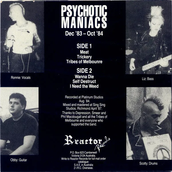 Psychotic Maniacs A Tribe Of Melbourne 7" EP brukt vinyl hardcore