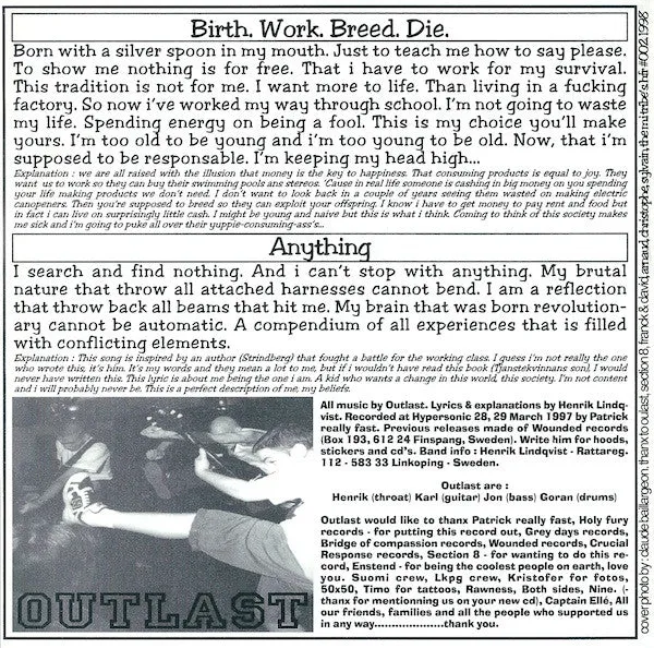 Outlast / Section 8 split 7" vinyl brukt hardcore