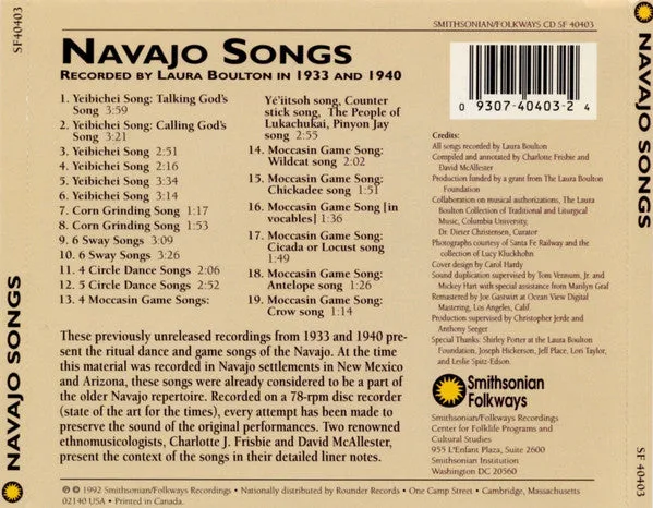 Laura Boulton Navajo Songs CD brukt album