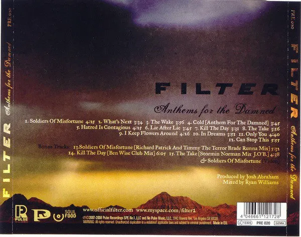 Filter Anthems For The Damned CD brukt alternativ rock