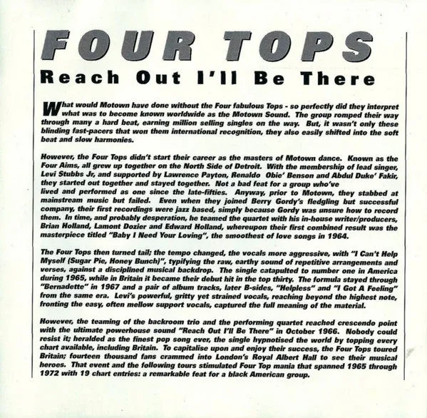 Four Tops Reach Out I'll Be There CD brukt soulsaml.