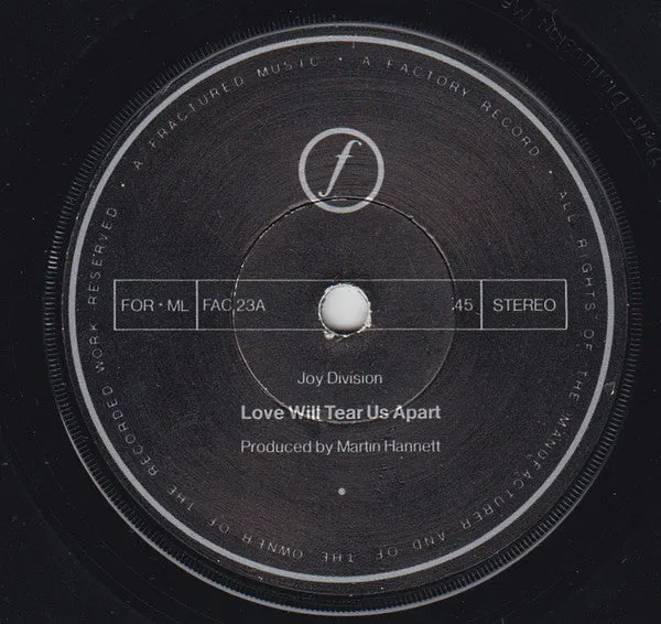 Joy Division Love Will Tear Us Apart 7" vinyl FAC 23 brukt UK