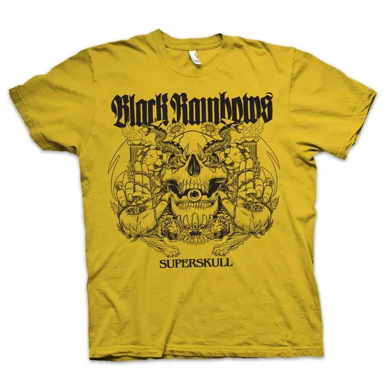 Black Rainbows #21 t-skjorte gul svart bomull