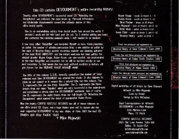 Devourment 1.3.8. CD brukt comp death metal