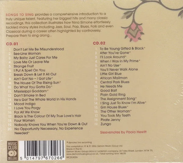 Nina Simone Songs To Sing 2xCD samling soul-jazz
