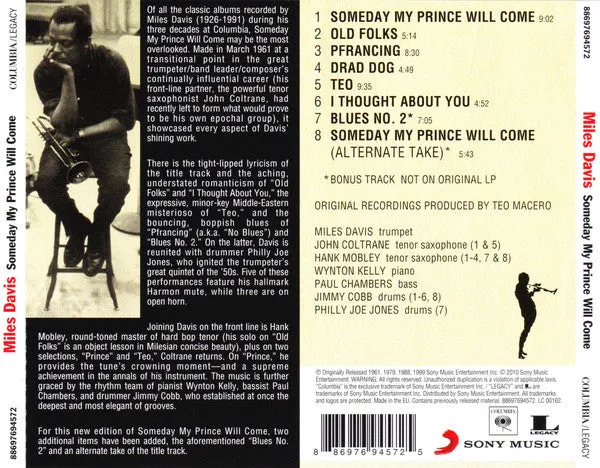 Miles Davis Someday My Prince Will Come CD brukt hard bop