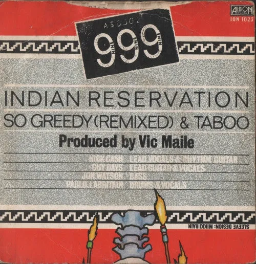 999 Indian Reservation 7" singel brukt klar vinyl punk
