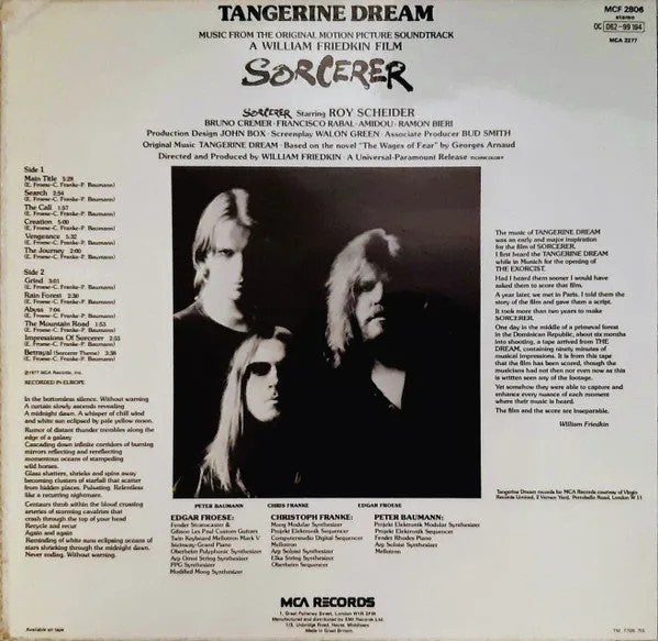 Tangerine Dream Sorcerer LP brukt soundtrack