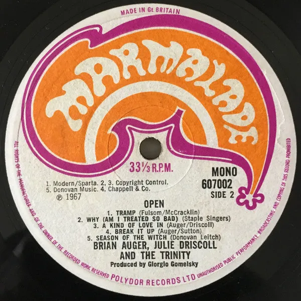 Brian Auger Open LP vinyl mono brukt psykedelisk