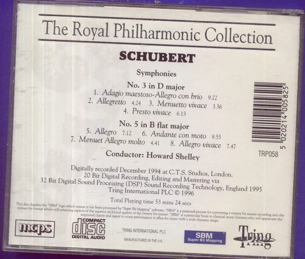 Schubert Symfoni nr 3 og 5 CD brukt Shelley romantisk