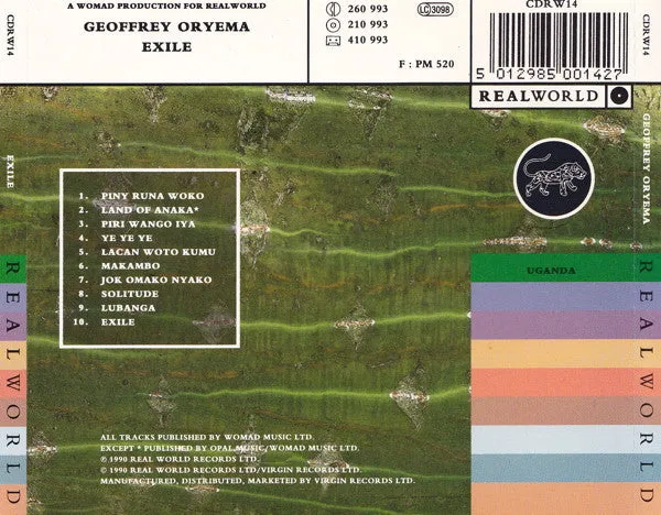 Geoffrey Oryema Exile CD album brukt afrikansk