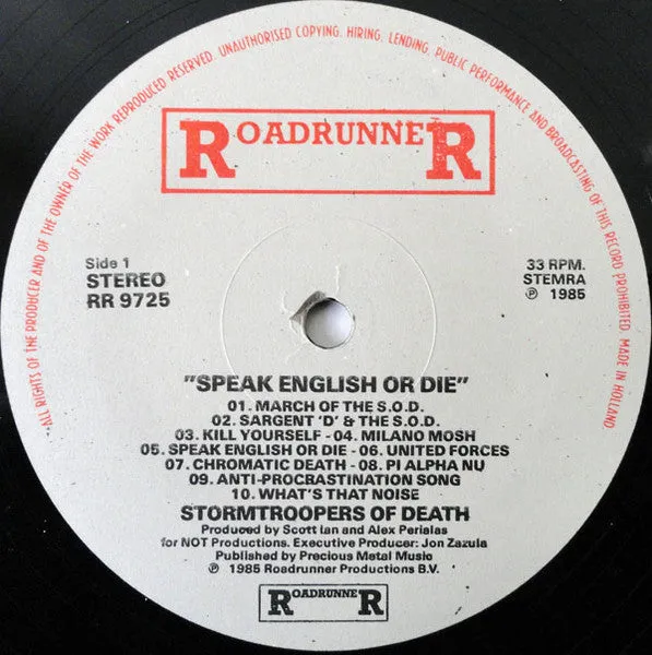 S.O.D. Speak English Or Die vinyl LP brukt thrash